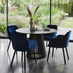 Freya Blue Velvet Armchairs - Set of 2 - Black Oak Legs - thumbnail 3
