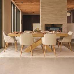 Olivia 160-240cm Pale Oak Dining Table Set - 6 Seater - Freya Sand Dining Armchairs - Pale Oak Legs