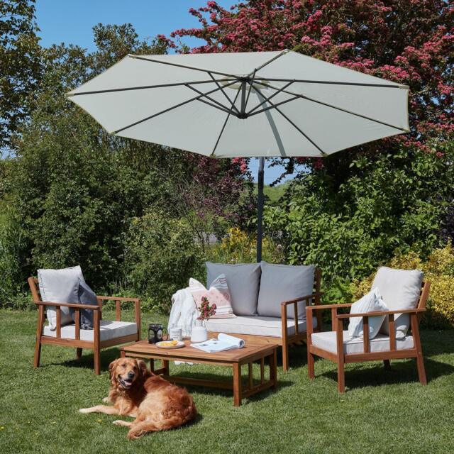 Harrelson Wooden Garden Sofa Set with Cream Lean Over Parasol - Sand - image 1