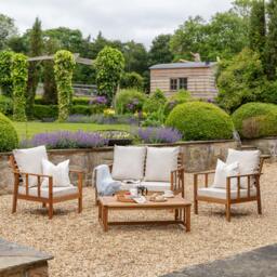 Harrelson Wooden Garden Sofa Set with Cream Lean Over Parasol - Sand - thumbnail 2