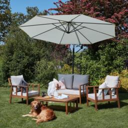 Harrelson Wooden Garden Sofa Set with Cream Lean Over Parasol - Sand