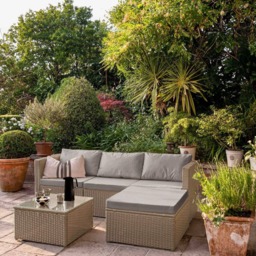 Weston 4 Seater Rattan Garden Corner Sofa Set with Cream Lean Over Parasol - Natural Weave - thumbnail 3