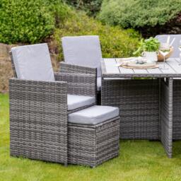 Cube 8 Seater Rattan Outdoor Dining Set with Grey Parasol - Grey Weave Polywood Top - thumbnail 5