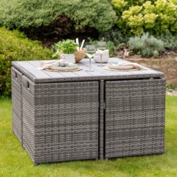 Cube 8 Seater Rattan Outdoor Dining Set with Grey Parasol - Grey Weave Polywood Top - thumbnail 6