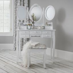 Outlet â€“ Monaco Dressing Table, Stool & Mirror Set - White Painted - thumbnail 2