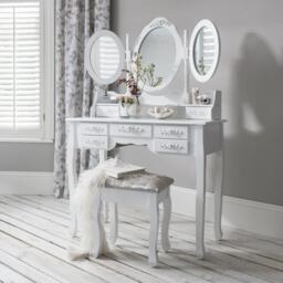 Outlet â€“ Monaco Dressing Table, Stool & Mirror Set - White Painted - thumbnail 1