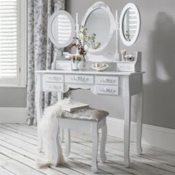 Outlet â€“ Monaco Dressing Table, Stool & Mirror Set - White Painted - thumbnail 3