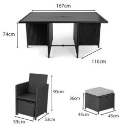 Cube 10 Seater Rattan Outdoor Dining Set with Grey Parasol - Black Weave Polywood Top - thumbnail 6