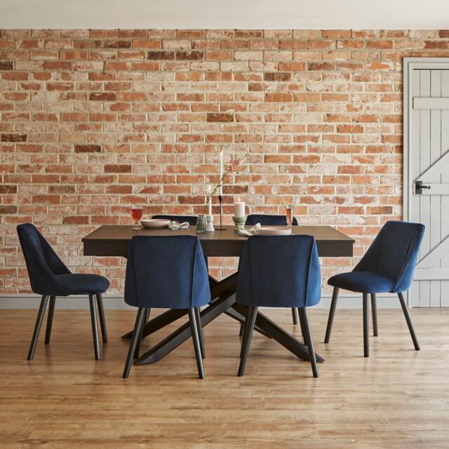 Amelia Black Extendable Dining Table Set - 6 Seater - Freya Blue Dining Chairs - Black Legs - image 1