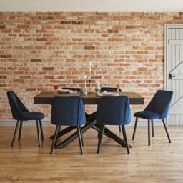 Amelia Black Extendable Dining Table Set - 6 Seater - Freya Blue Dining Chairs - Black Legs - thumbnail 1