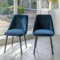 Amelia Black Extendable Dining Table Set - 6 Seater - Freya Blue Dining Chairs - Black Legs - thumbnail 2