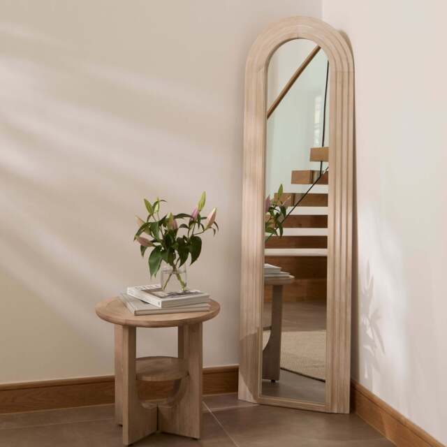 Kubu 170 x 50cm Wooden Arch Mirror - Whitewash - image 1