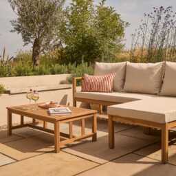 Harrelson 3 Seater Wooden Garden Chaise Corner Set - Natural Acacia and Sand - thumbnail 4