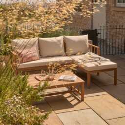 Harrelson 3 Seater Wooden Garden Chaise Corner Set - Natural Acacia and Sand - thumbnail 3