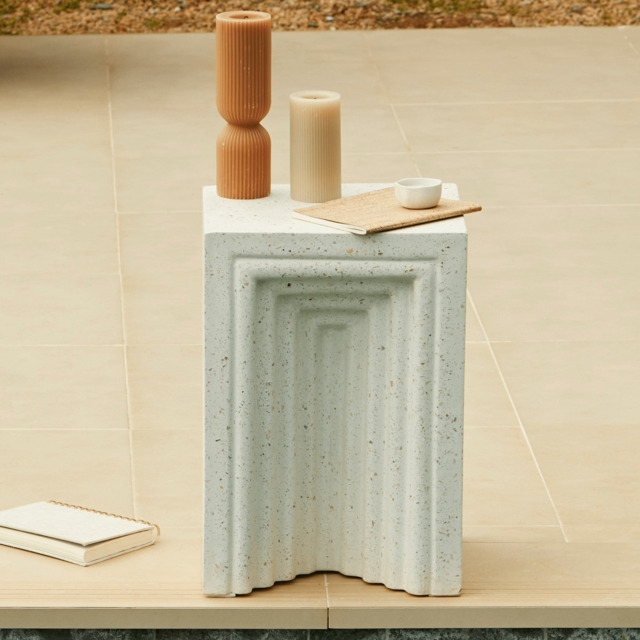 Karasi Concrete Rectangular Garden Side Table - Pearl Terrazzo - image 1