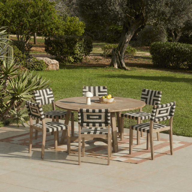 Shiro 6 Seater Round Wooden Garden Dining Set with Saffron Dining Chairs - Black/Beige - image 1