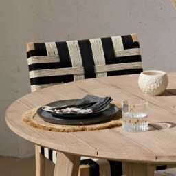 Shiro 6 Seater Round Wooden Garden Dining Set with Saffron Dining Chairs - Black/Beige - thumbnail 4