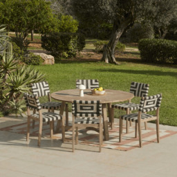 Shiro 6 Seater Round Wooden Garden Dining Set with Saffron Dining Chairs - Black/Beige