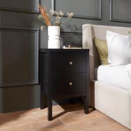 Charlie Two Drawer Bedside Table in Noir Black - thumbnail 1