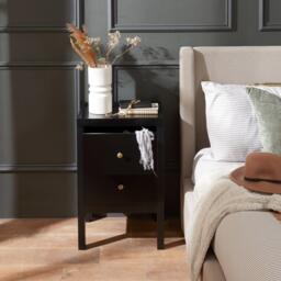 Charlie Two Drawer Bedside Table in Noir Black - thumbnail 2