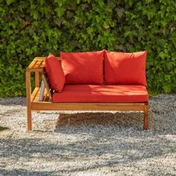 Dakota Wooden Garden Corner Sofa Set with Grey Parasol - Red Cushions - thumbnail 4