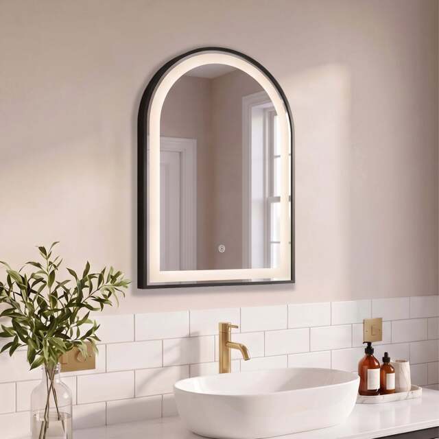 Ingham 65x45cm LED Arch Bathroom Mirror - Black - image 1