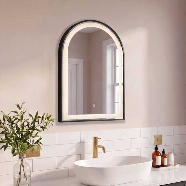Ingham 65x45cm LED Arch Bathroom Mirror - Black - image 1