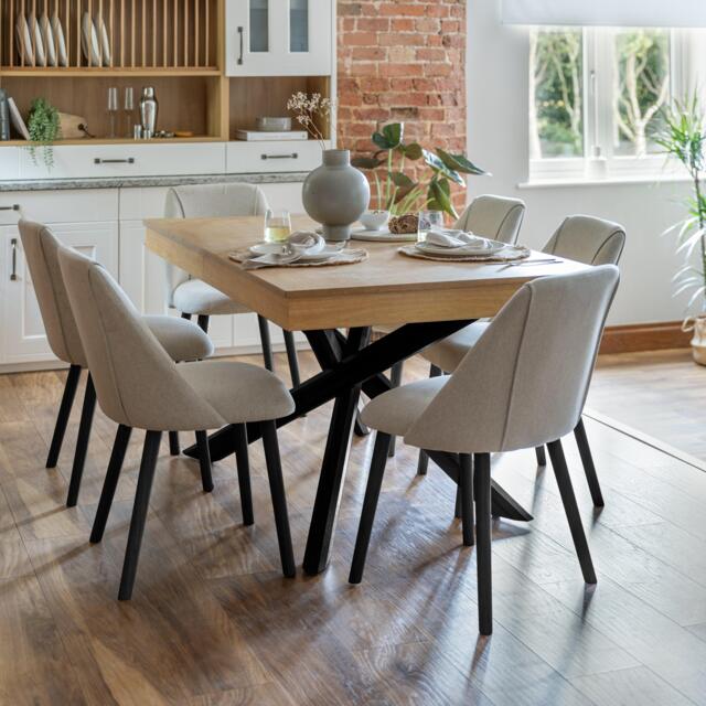 Amelia Whitewash Extendable Dining Table Set - 6 Seater - Freya Sand Dining Chairs - Black Legs - image 1