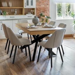 Amelia Whitewash Extendable Dining Table Set - 6 Seater - Freya Sand Dining Chairs - Black Legs - thumbnail 1