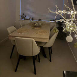 Amelia Whitewash Extendable Dining Table Set - 6 Seater - Freya Sand Dining Chairs - Black Legs - thumbnail 4