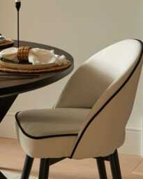 Levi Black Round Dining Table Set - 4 Seater - Marilyn Ivory Dining Chairs with Black Legs - thumbnail 4