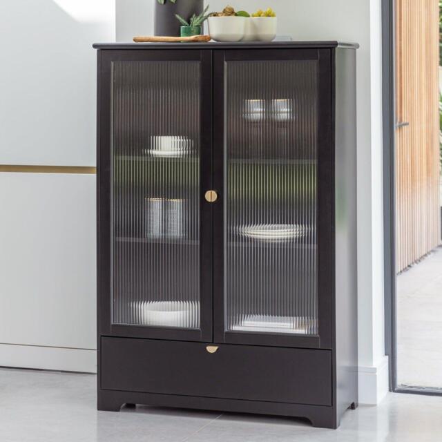 Lua Tall Cabinet in Noir Black with Fluted Glass - image 1