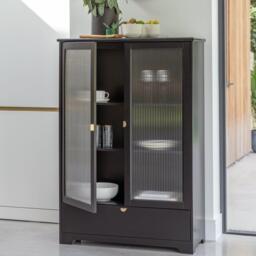 Lua Tall Cabinet in Noir Black with Fluted Glass - thumbnail 3
