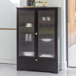 Lua Tall Cabinet in Noir Black with Fluted Glass