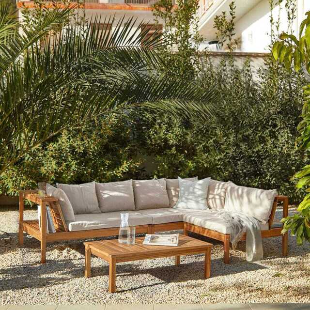 Dakota Wooden Garden Corner Sofa Set - Sand Cushions