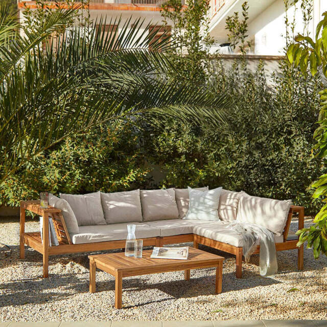 Dakota Wooden Garden Corner Sofa Set - Sand Cushions