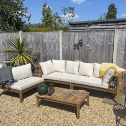 Dakota Wooden Garden Corner Sofa Set - Sand Cushions - thumbnail 4