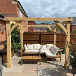 Dakota Wooden Garden Corner Sofa Set - Sand Cushions - thumbnail 2