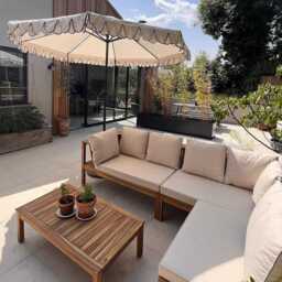 Dakota Wooden Garden Corner Sofa Set - Sand Cushions - thumbnail 5