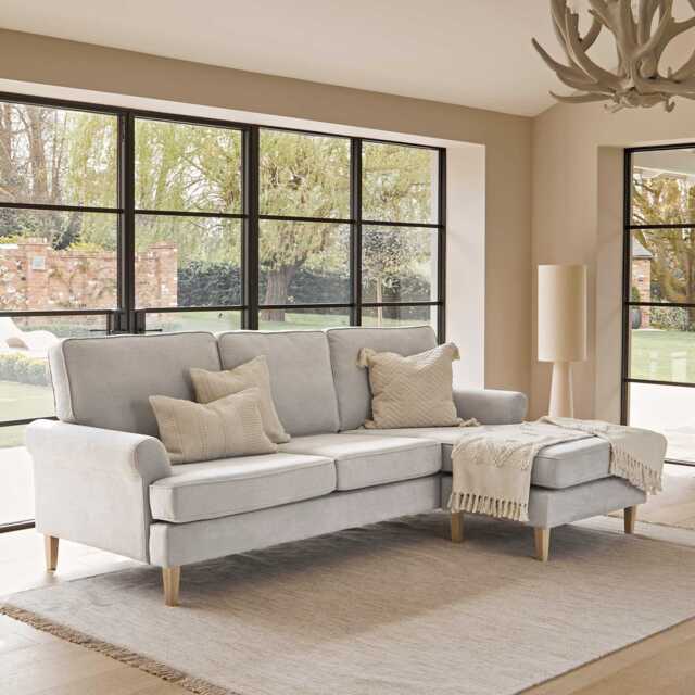 Annabelle Chaise Corner Sofa - Cloud Grey with Pale Oak Legs - image 1
