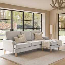 Annabelle Chaise Corner Sofa - Cloud Grey with Pale Oak Legs - thumbnail 1