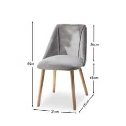 Freya Grey Velvet Dining Chairs - Set of 2 - Whitewash Oak Legs - thumbnail 5