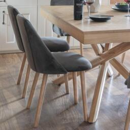 Freya Grey Velvet Dining Chairs - Set of 2 - Whitewash Oak Legs - thumbnail 3