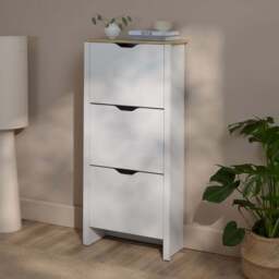 Windsor 60cm Three Door Shoe Cabinet - Chalk White with Coastal Oak Top - thumbnail 2