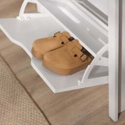 Windsor 60cm Three Door Shoe Cabinet - Chalk White with Coastal Oak Top - thumbnail 2