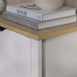 Windsor 60cm Three Door Shoe Cabinet - Chalk White with Coastal Oak Top - thumbnail 4