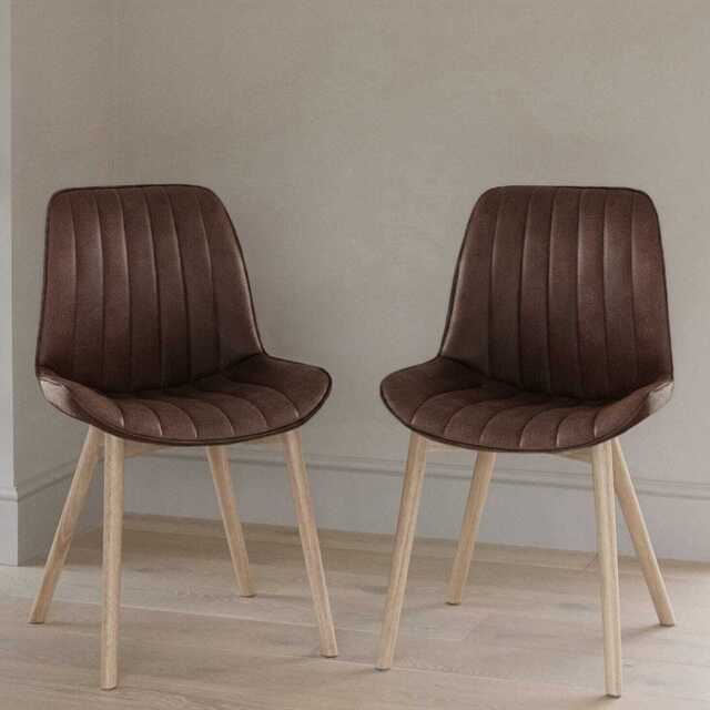 Bella Saddle Brown Faux Leather Dining Chairs - Set of 2 - Whitewash Oak Legs - image 1