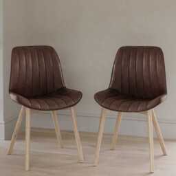 Bella Saddle Brown Faux Leather Dining Chairs - Set of 2 - Whitewash Oak Legs