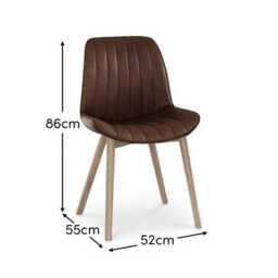 Bella Saddle Brown Faux Leather Dining Chairs - Set of 2 - Whitewash Oak Legs - thumbnail 6