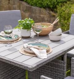 Cube 8 Seater Rattan Outdoor Dining Set with Cream Parasol - Grey Weave Polywood Top - thumbnail 2